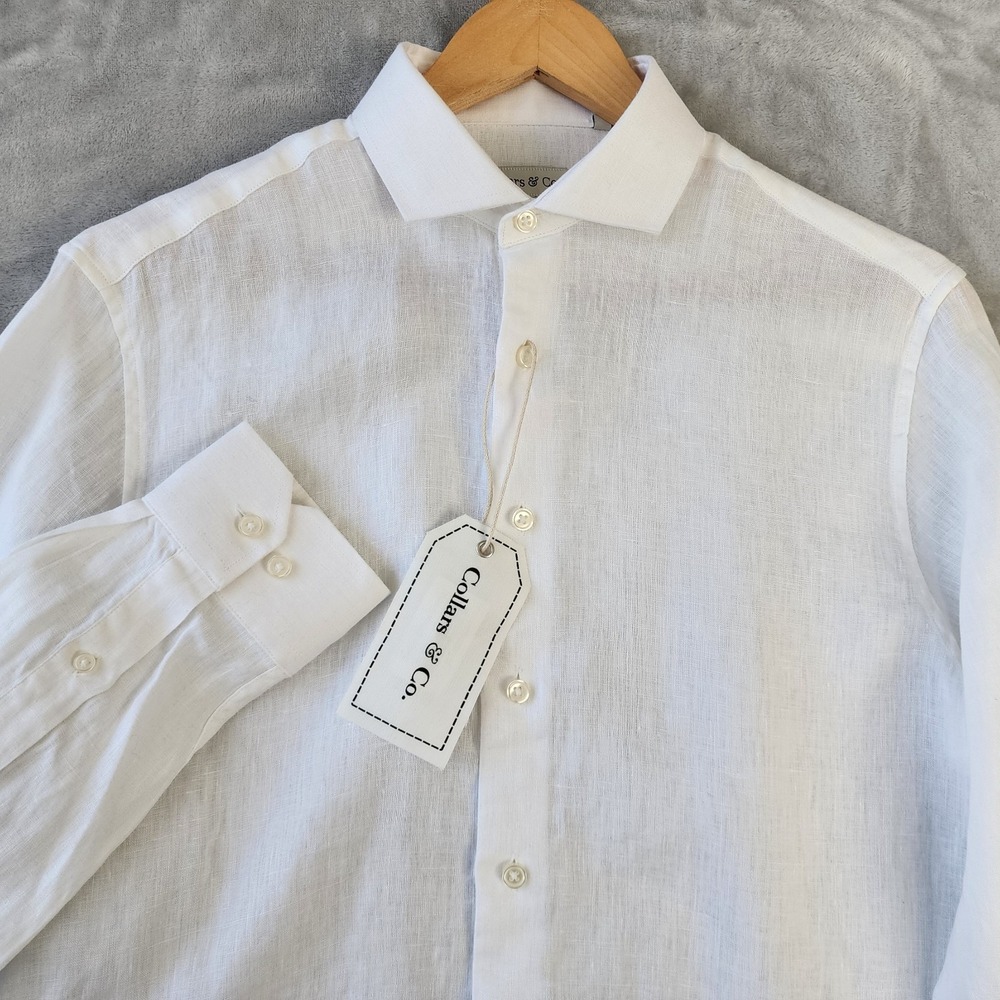 Collars & Co Linen Shirt Mens Size Small White Toscano Button Up 100% NEW NWT
